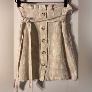 Current Air Floral Jacquard Paperbag Mini Skirt S Linen Blend Neutral Cream